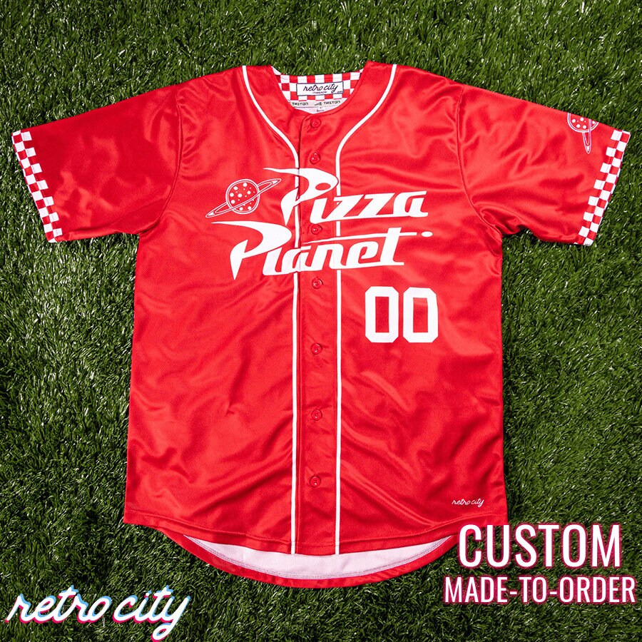 Pizza Planet Toy Story Full-Button Baseball Fan Jersey (Red) custom