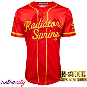 Radiator Springs 'Cars' Disney Movie Lightning McQueen Full-Button Baseball Fan Jersey *IN-STOCK*