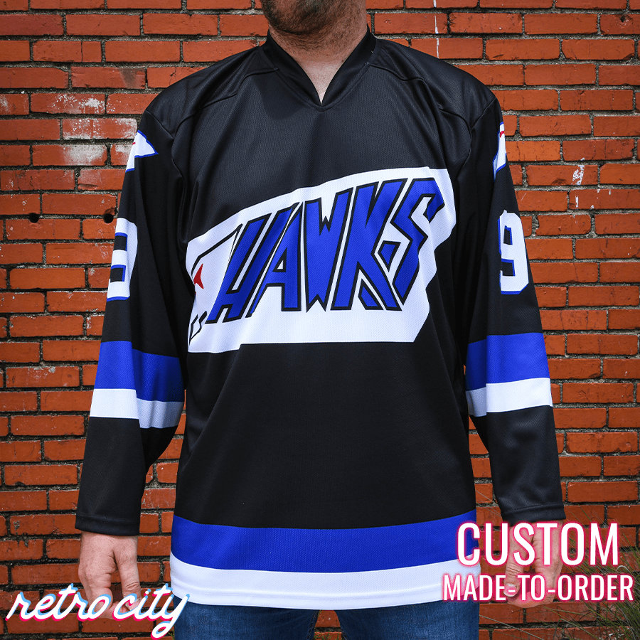 Movie Mighty Ducks #9 Adam Banks Hawks Team Hockey Jersey Sewn Black XL 2XL  3XL