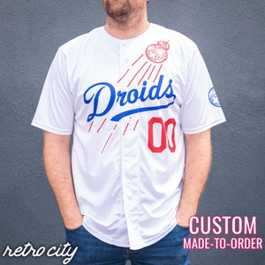 Droids Disney Star Wars BB-8 Dodgers Full-Button Baseball Fan Jersey (White) *CUSTOM*