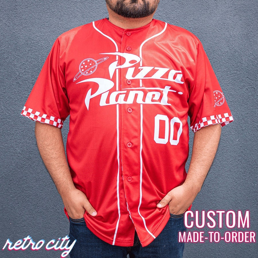 Pizza Planet Toy Story Full-Button Baseball Fan Jersey (Red) custom