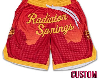 Radiator Springs 'Cars' Movie Lightning McQueen Retro Mesh Pocket Shorts *CUSTOM*