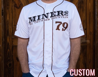 Big Thunder Mountain Railroad Miners Disney Roller Coaster Custom Baseball Fan Jersey (White)