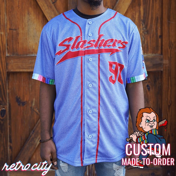 Chucky Childs Play Slasher Series Full-Button Halloween Baseball Jersey *CUSTOM*