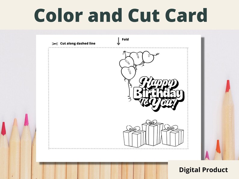 PRINTABLE Happy Birthday Coloring Card, Birthday Card for Kids ...
