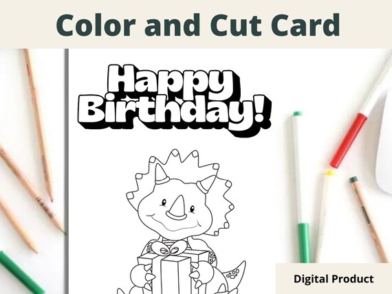 Printable Dinosaur Birthday Coloring Card for Kids. DIY Card. | Etsy