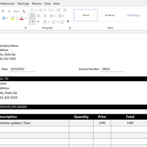 Invoice template for Microsoft Word