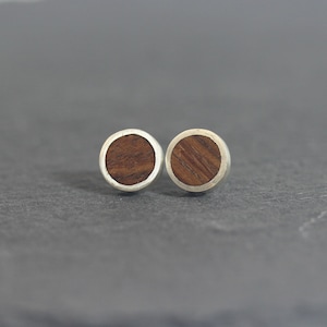 Wood and Sterling Silver Studs |  Natural Blackwood Sterling Silver earrings | Minimalist Matte Rain Forest  Inspired Jewellery