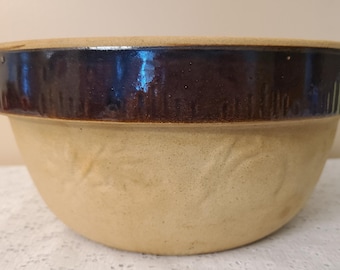 Vtg Cook-Rite Stoneware Mixing Bowl Brown Glaze Cream 10" Crock Cookin-Ware 1930