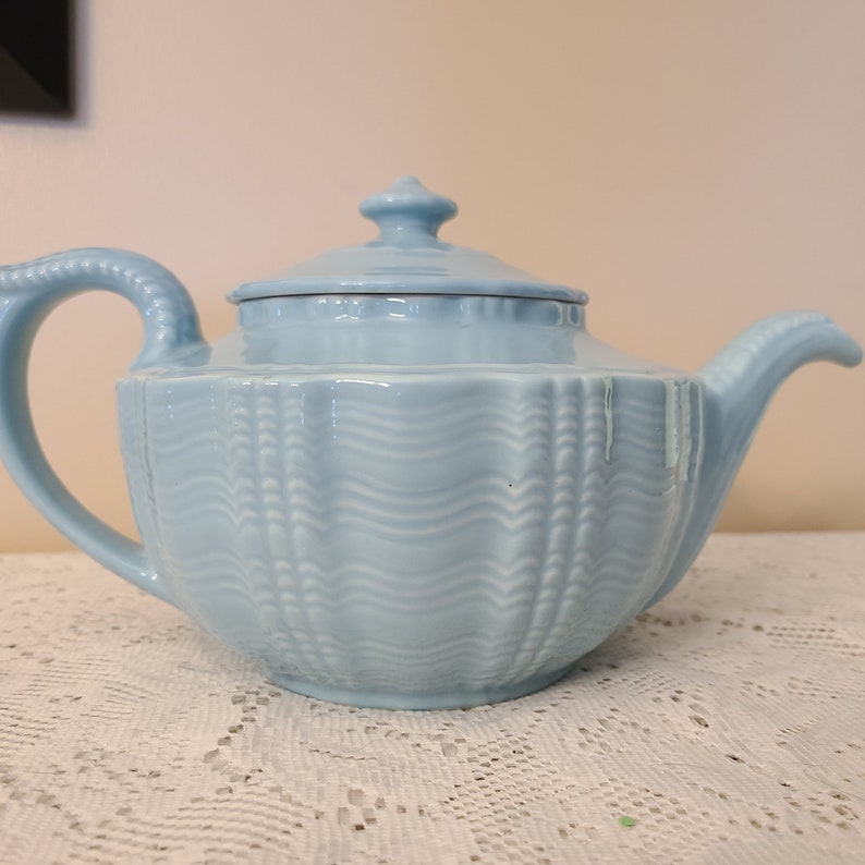 Vintage HALL Ceramic Teapot Darby Birch Light Aqua Blue 5.5 H VERY NICE