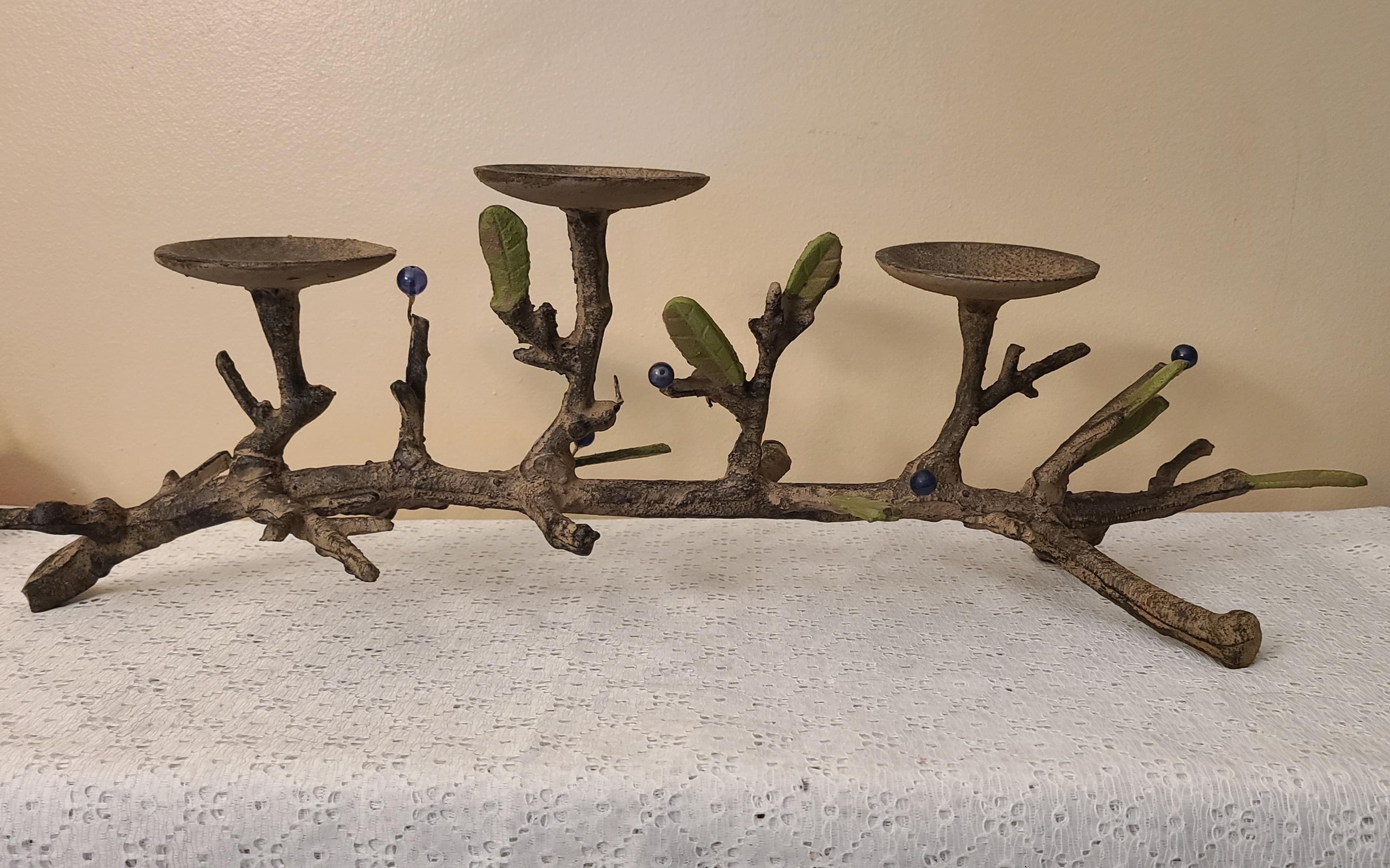 Vintage Cast Iron 3 Pillar Candle Holder Centerpiece