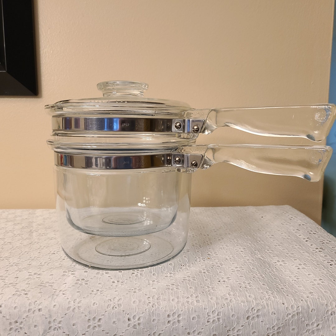 Vintage PYREX Flameware Clear Glass Double Boiler 6283 2 Piece Etsy