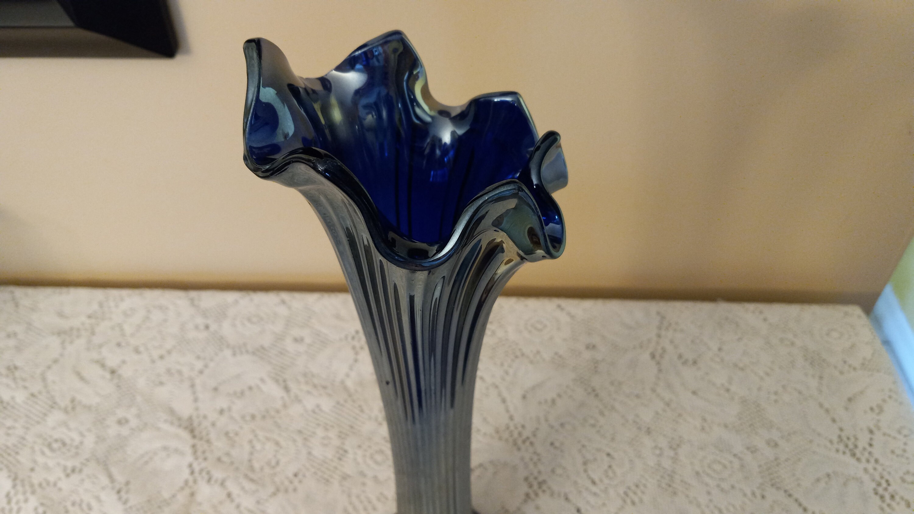 Fenton Fine Rib Swung Vase in Cobalt Blue Carnival Glass 11 Etsy