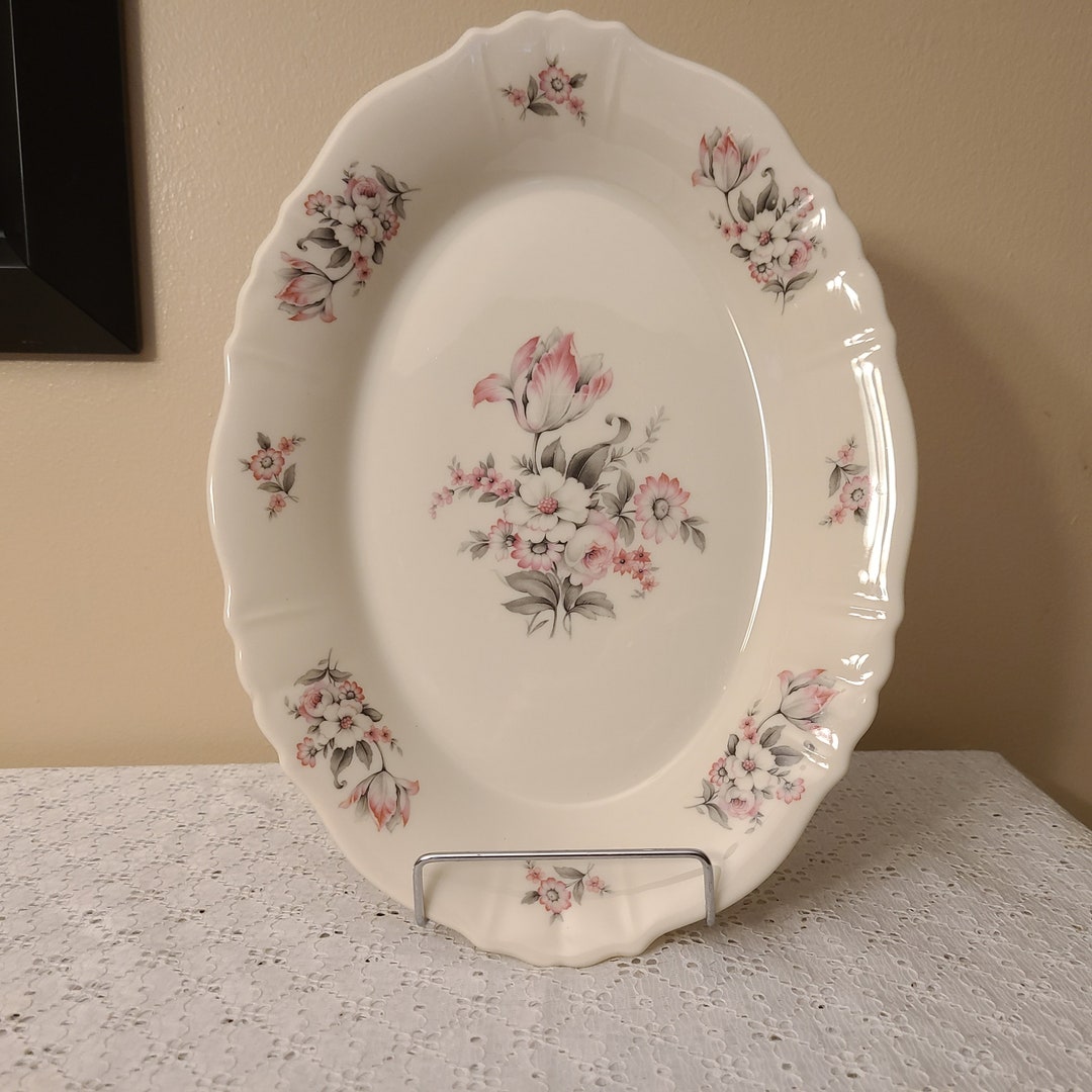 Aberdeen Roses Aberdeen Moss Rose Oval Serving Plate Platter China Scalloped Pink ...