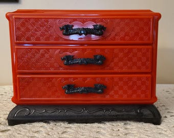 Vintage 1940s Chinoiserie Oriental Dragon Phoenix Myth Jewelry Box