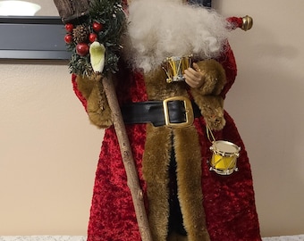 Decoración navideña vintage rústica de Papá Noel con casita para pájaros