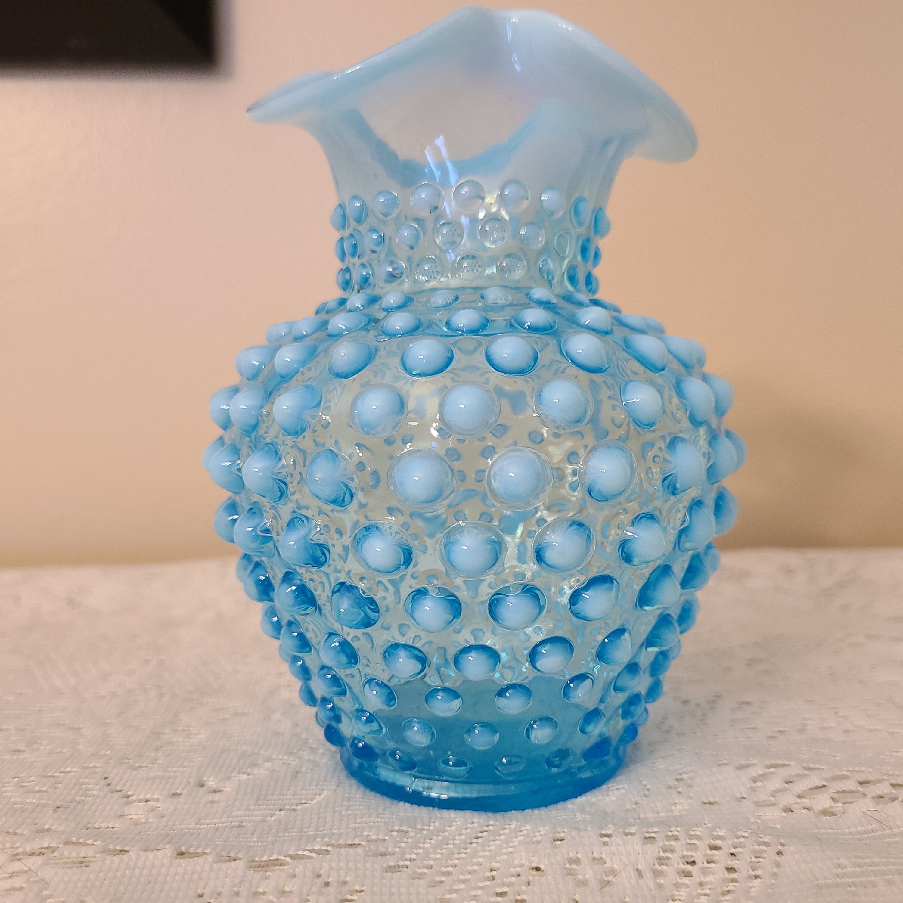 Fenton Hobnail Blue Opalescent Glass Vase 5 in Vintage 1950s Etsy