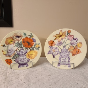 Email De Limoges I. Godinger 1855 Floral Signed Plate 1996 Set of 4