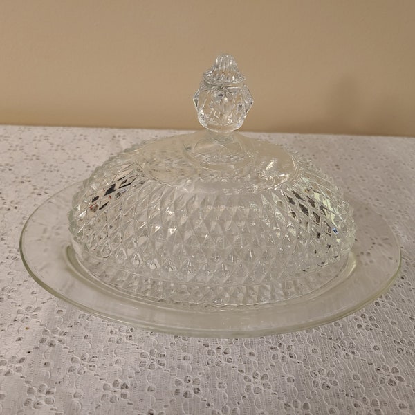 Indiana Glass Clear Diamond Point Butter Dish & Cover