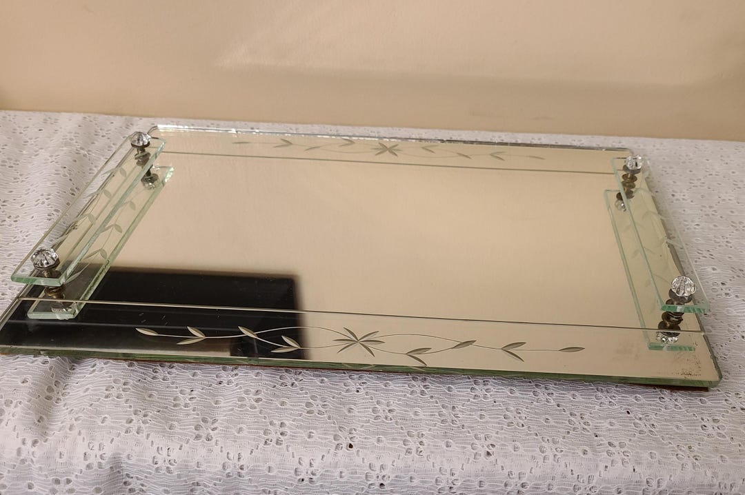 Vintage Art Deco Vanity Tray Mirror Etched Floral With Handles 1930 ...