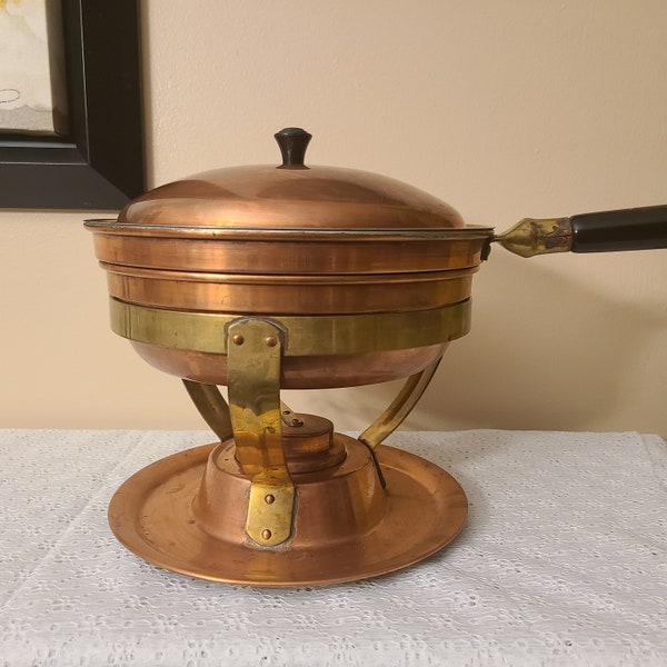 Vintage or Antique Copper & Brass DOUBLE BOILER Chaffing Pan/Fondue Pot, - unbranded