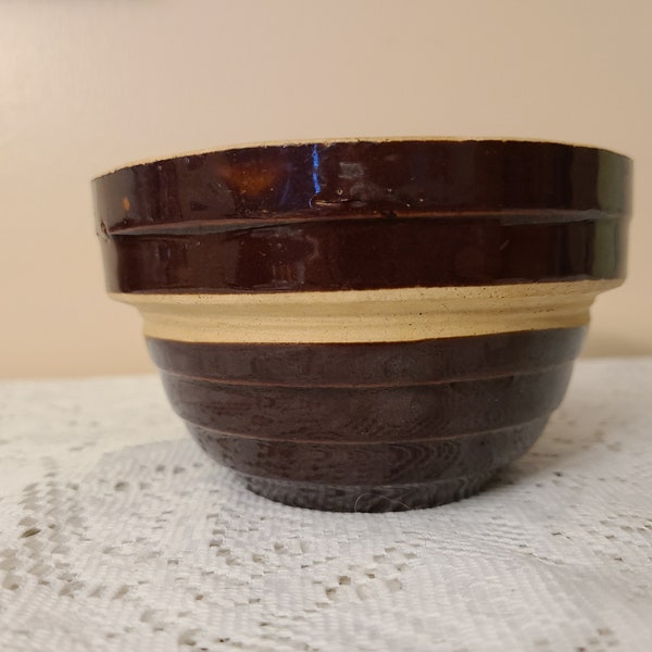 Vintage Ribbed USA StoneWare Beehive 5" Mixing Bowl Ring Crock Brown  plus 2 Brown Salt Glaze Mixing Batter Bowls