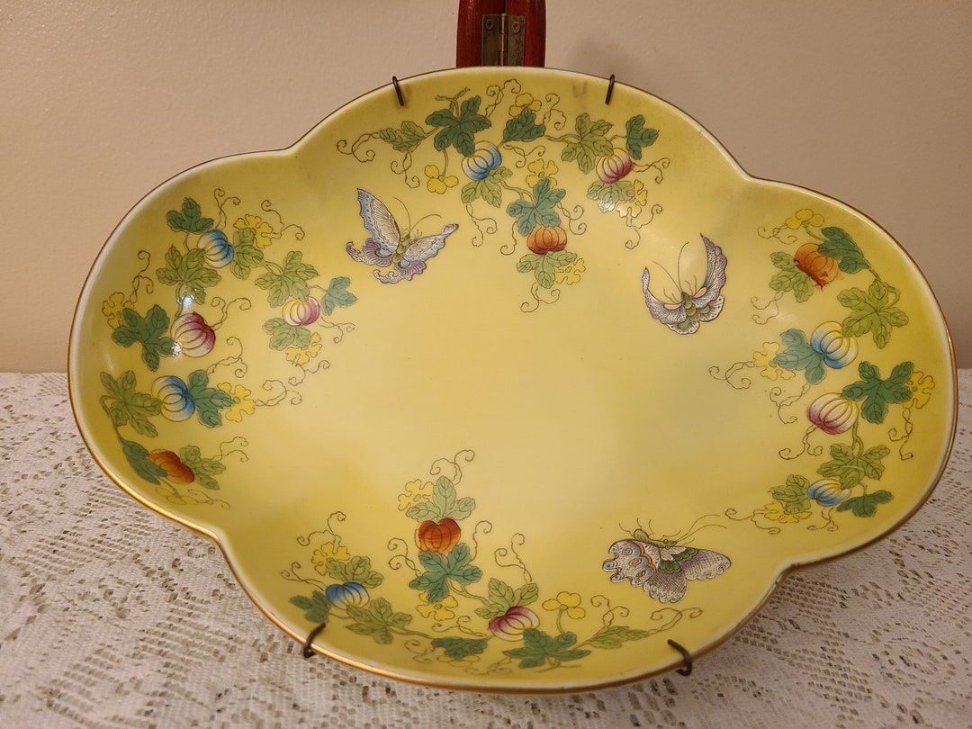Andrea by Sadek 9642 Floral / Butterfly Yellow Serving Dish / Bowl, Japan Etsy