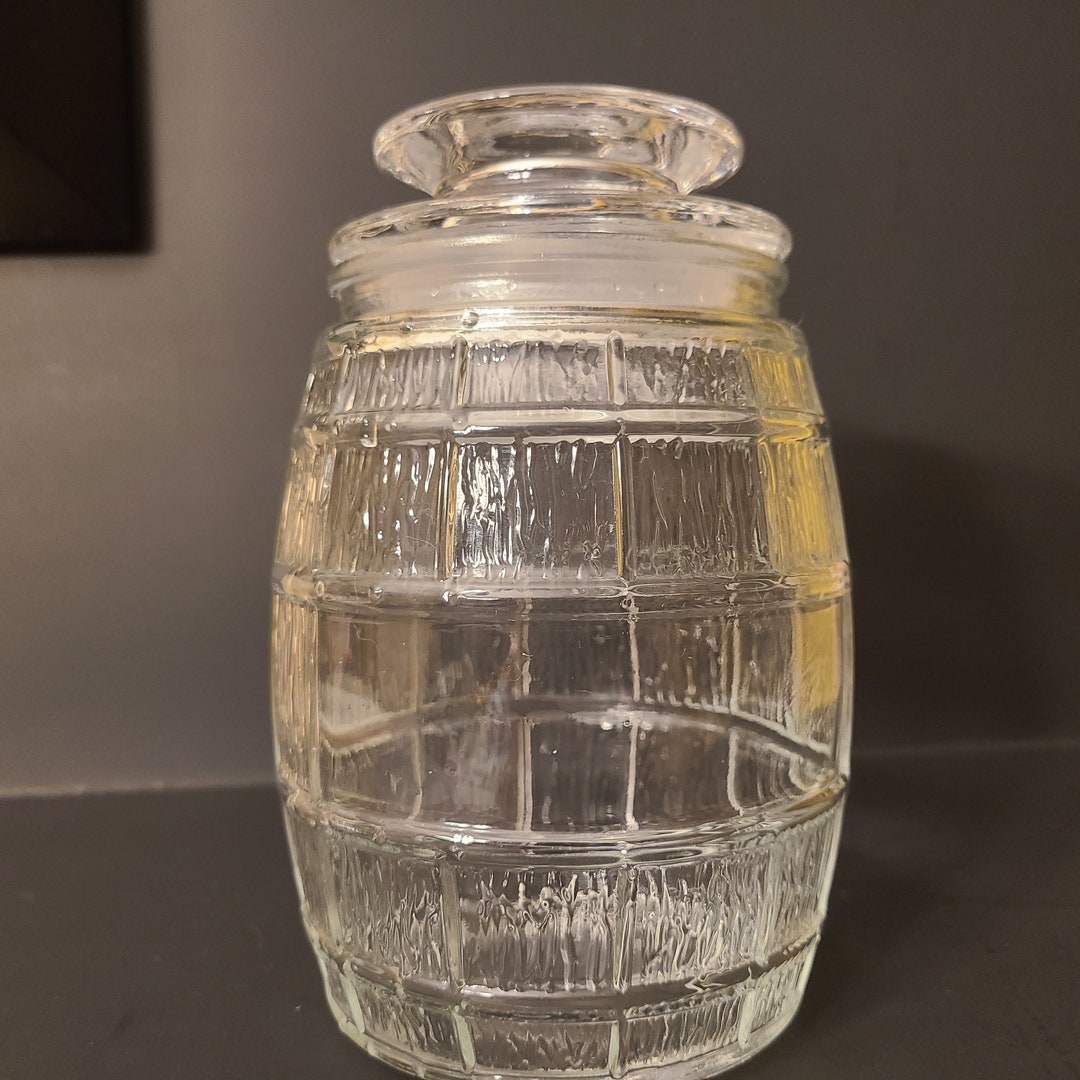 RARE Vintage Glass Barrel Jars With Embossed Wood Textured and Etsy