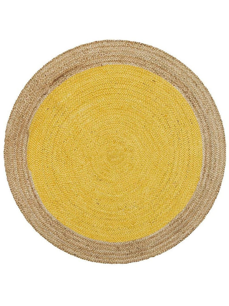 Handwoven yellow colour round with brown Strip Indian made aarvi selling rugs Handmade Area Rug Bohemian Style Kitchen Low Pile light weight rug