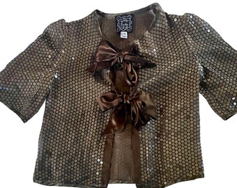 Chaqueta Vintage Cynthia Rowley Sequin Top con corbatas de satén