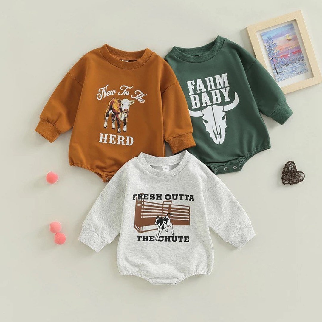 Baby Girls Boys Sweatshirt Romper Long Sleeve Letter Cow Print Etsy