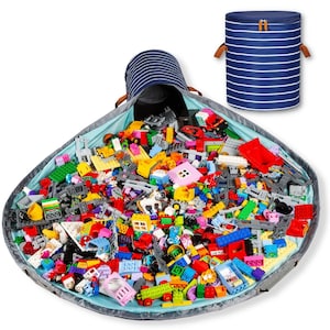 Tapete organizador de juguetes con cordón ajustable, organizador de área de juegos, solución de limpieza rápida, bolsa contenedora portátil convertible, suelo de sala de juegos, ladrillo de gran capacidad