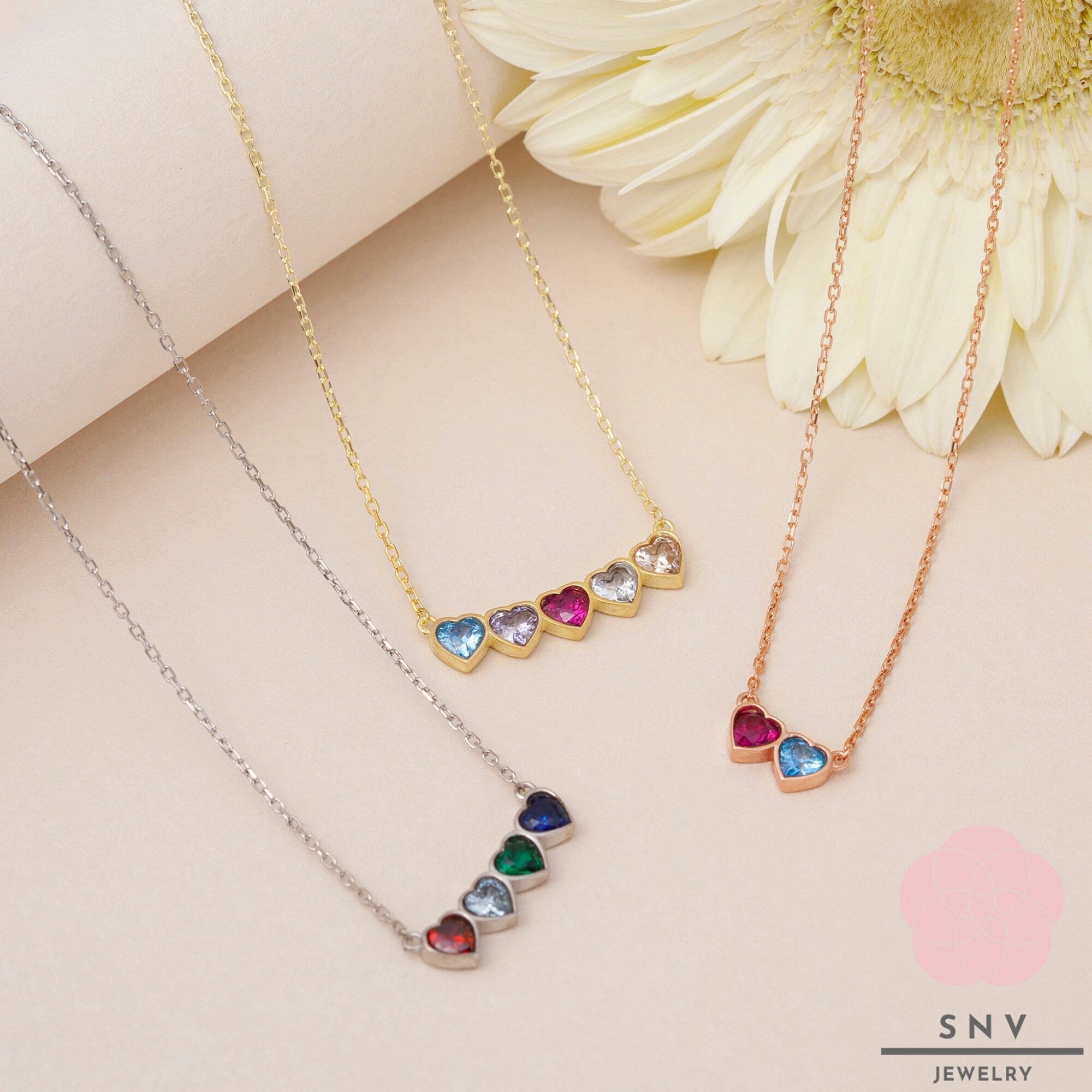 Color stone 2024 family heart necklace