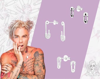 Mod Sun Inspired Unisex Dainty Safety Pin Stud Earrings - Kolczyki ze srebra próby 925 Safety Pin - Bezpieczne akcesoria Mod Sun