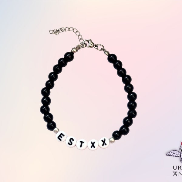 Machine Gun Kelly Inspired ESTXX Bracelet - Black Pearl Beaded Punk Unisex Bracelet, MGK ESTXX Bracelets, Gift for Him Her