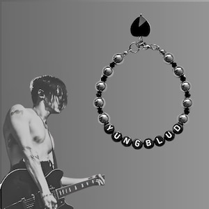 Yungblud Inspired Black & Silver Beaded Bracelet - Pearl Beaded Punk Unisex Bracelet - Gift for Yungblud Fan