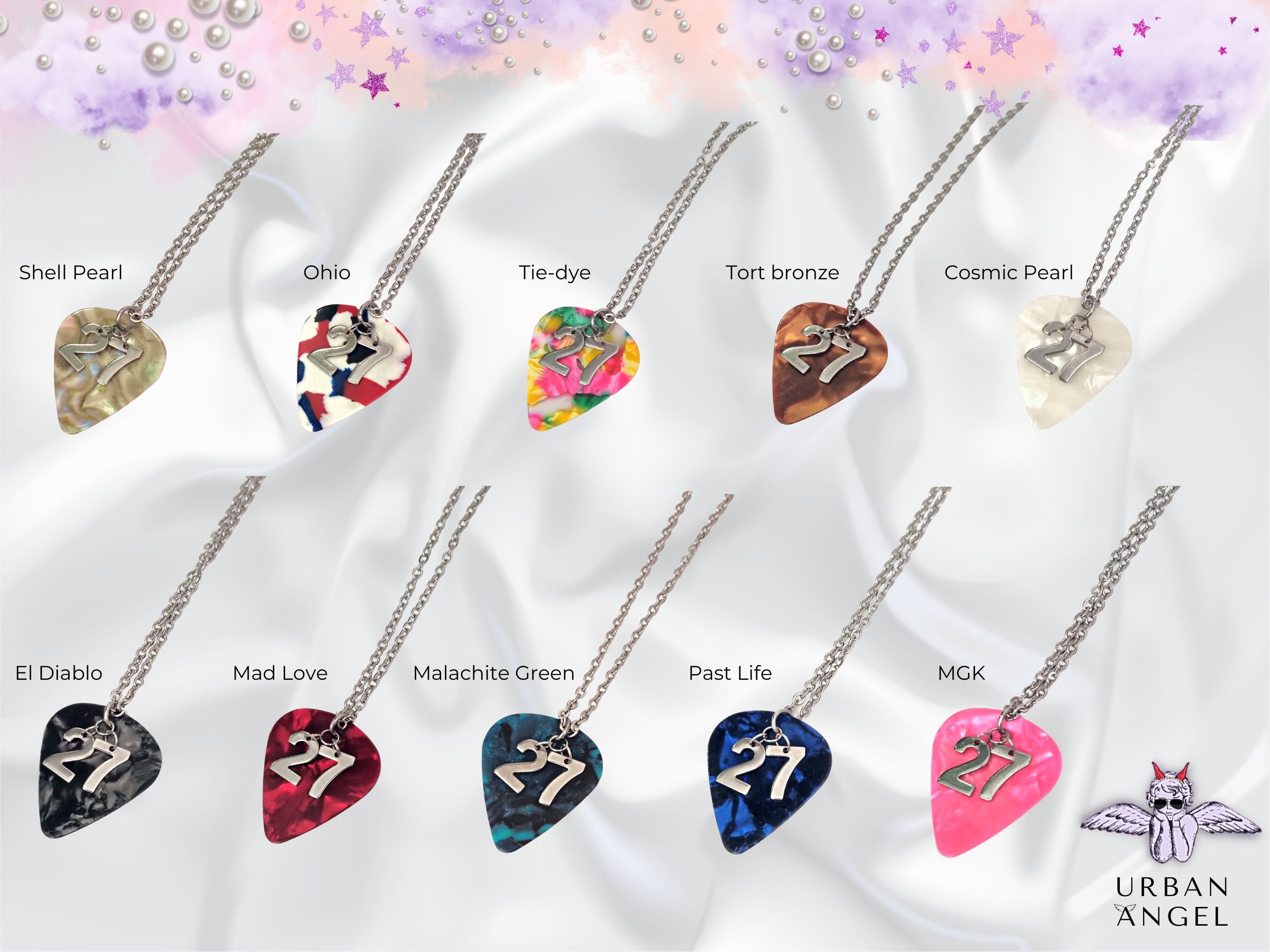 Machine Gun Kelly Inspired 27 Song Rainbow Guitar Pick Necklace