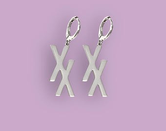 Machine Gun Kelly Inspired Unisex Dangly Double X Hoop Huggies - Stainless Steel Punk XX Hoop Earrings - MGK Inspired - Perfect for Concert