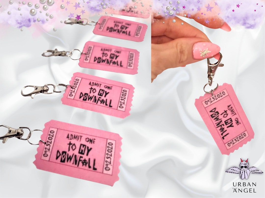 Machine Gun Kelly Inspired Handmade &#39;Tickets To My Downfall&#39; Keychain / Keyrings - MGK Tickets - Gift for MGK Fan - Personalise with Initial