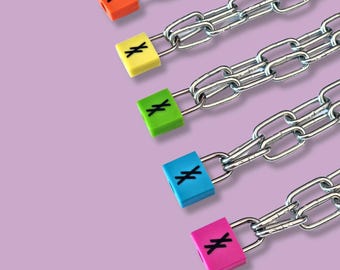 Machine Gun Kelly Inspired Double XX Rainbow Real Padlock Industrial Chain Necklace - MGK Inspired Unisex Punk, Concert, Festival Accessory