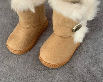 Classic Turned-over Baby Plush Children Boots for Boys Girls 2022 Artificial Fur High Top Keep Warm Kids Shoes Not Smooth C06041