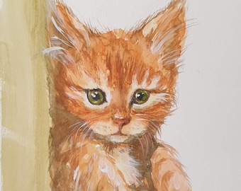 Unique watercolor "Pretty Orange Kitten"