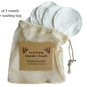 5 Reusable Cotton Bamboo Rounds | Bamboo Zero Waste Makeup Remover Pads with mesh laundry bag | Reusable Washable | Sustainable gift