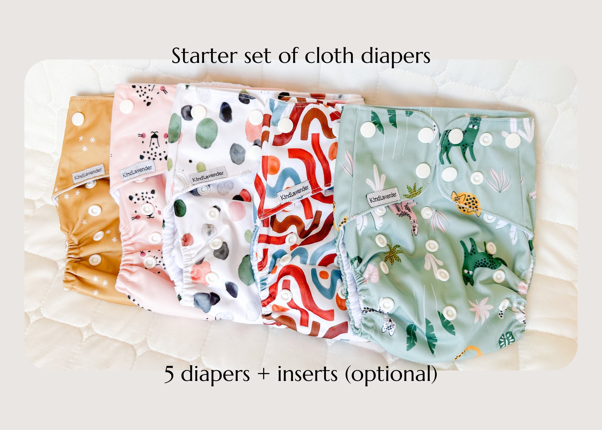 Starter Set 5 Printed Cloth Diapers Pocket Style Stay Dry - Etsy