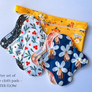Lighter Flow Starter Set of 4 Reusable Cloth Menstrual Sanitary Pads – Light and Moderate Flow + FREE WET BAG by KindLavender