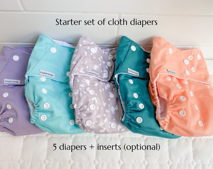 Starter Set 5 Cloth Diapers Pocket Style Stay Dry Effect Natural Bamboo