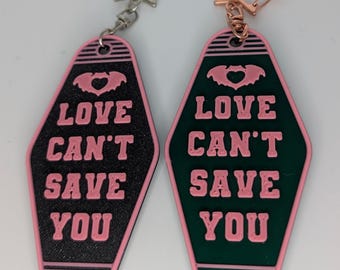 Chaveiro de hotel inspirado em asas de morcego Love Can&#39;t Save You, impressão 3D