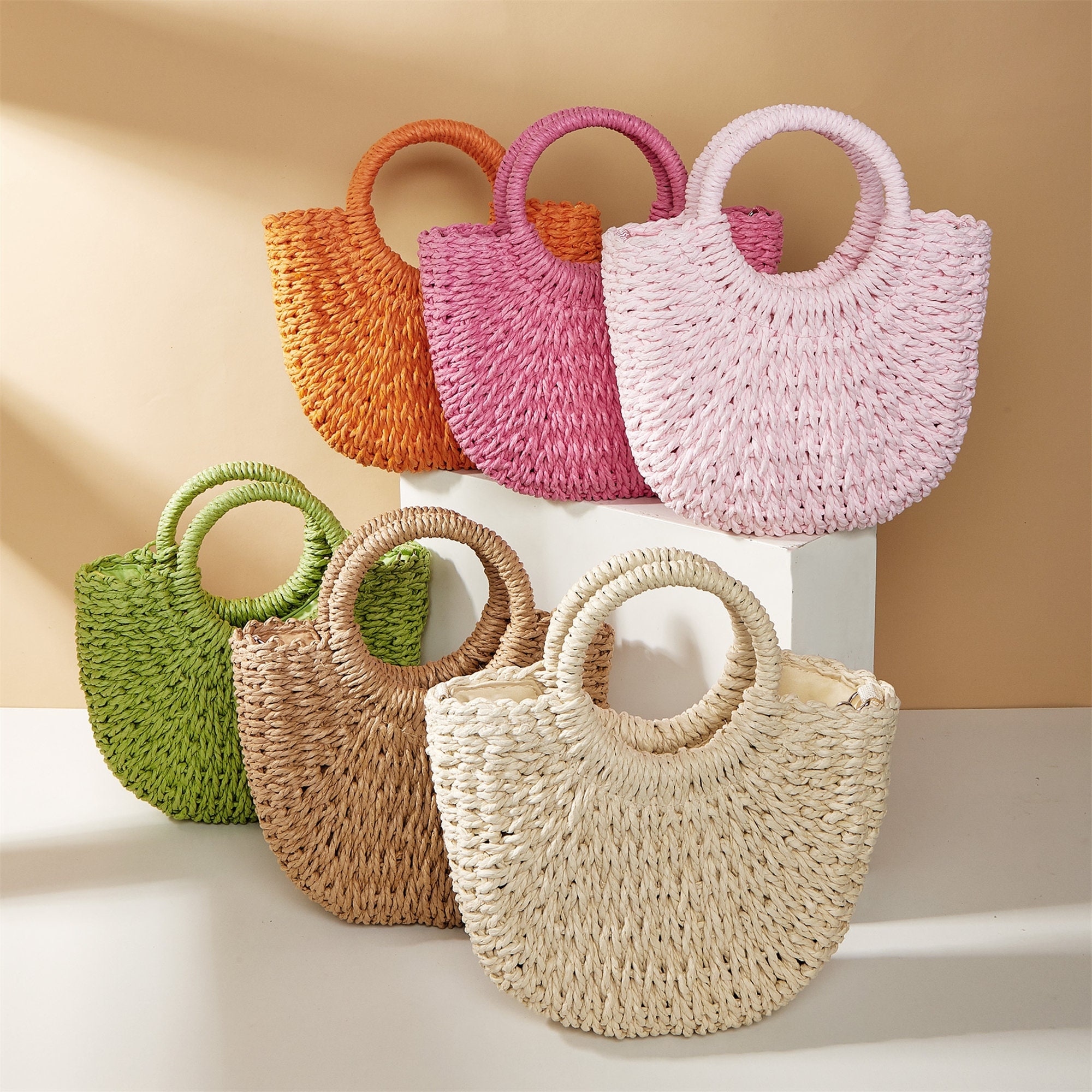 Buy Straw Bags for Women,Hand-woven Straw Large Hobo Bag Round Handle Ring  Tote Retro Summer Beach Rattan bag at Amazon.in
