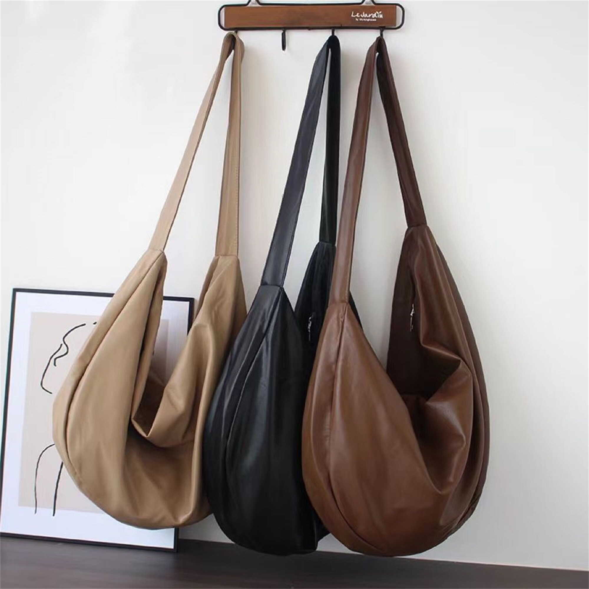 Trendy Minimalist Crescent Bag, Solid Color Underarm Bag, Pu