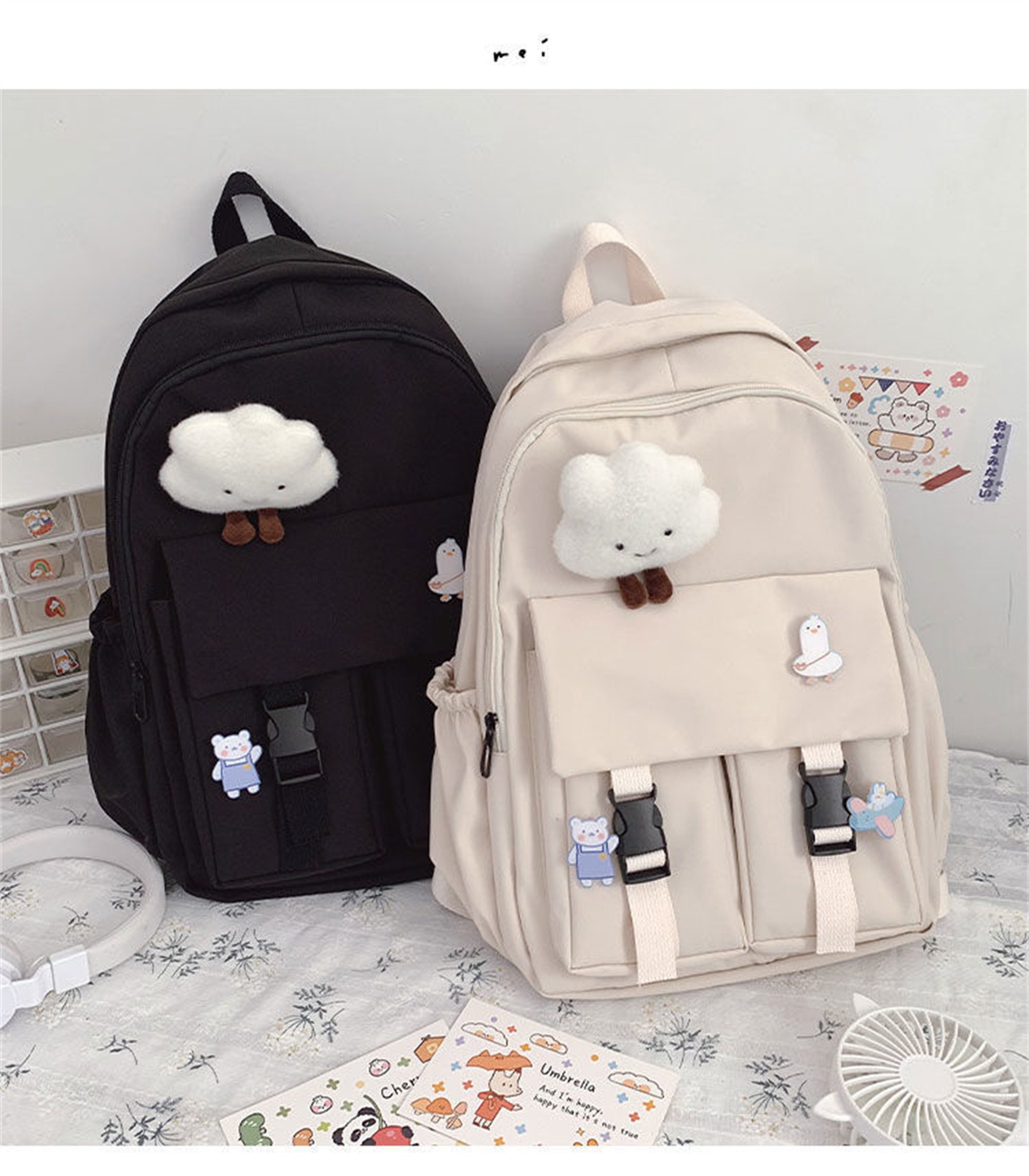 Amazon.com | e-youth 3Pcs Japanese And Korean Style Bags Kawaii Cat Canvas  School Backpack Shoulder Bag Purse Pen case (Blue) | Backpacks
